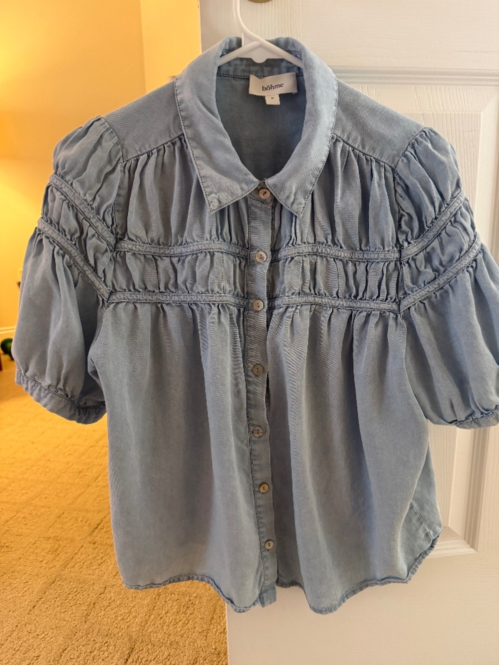 Bohme light denim smocked top